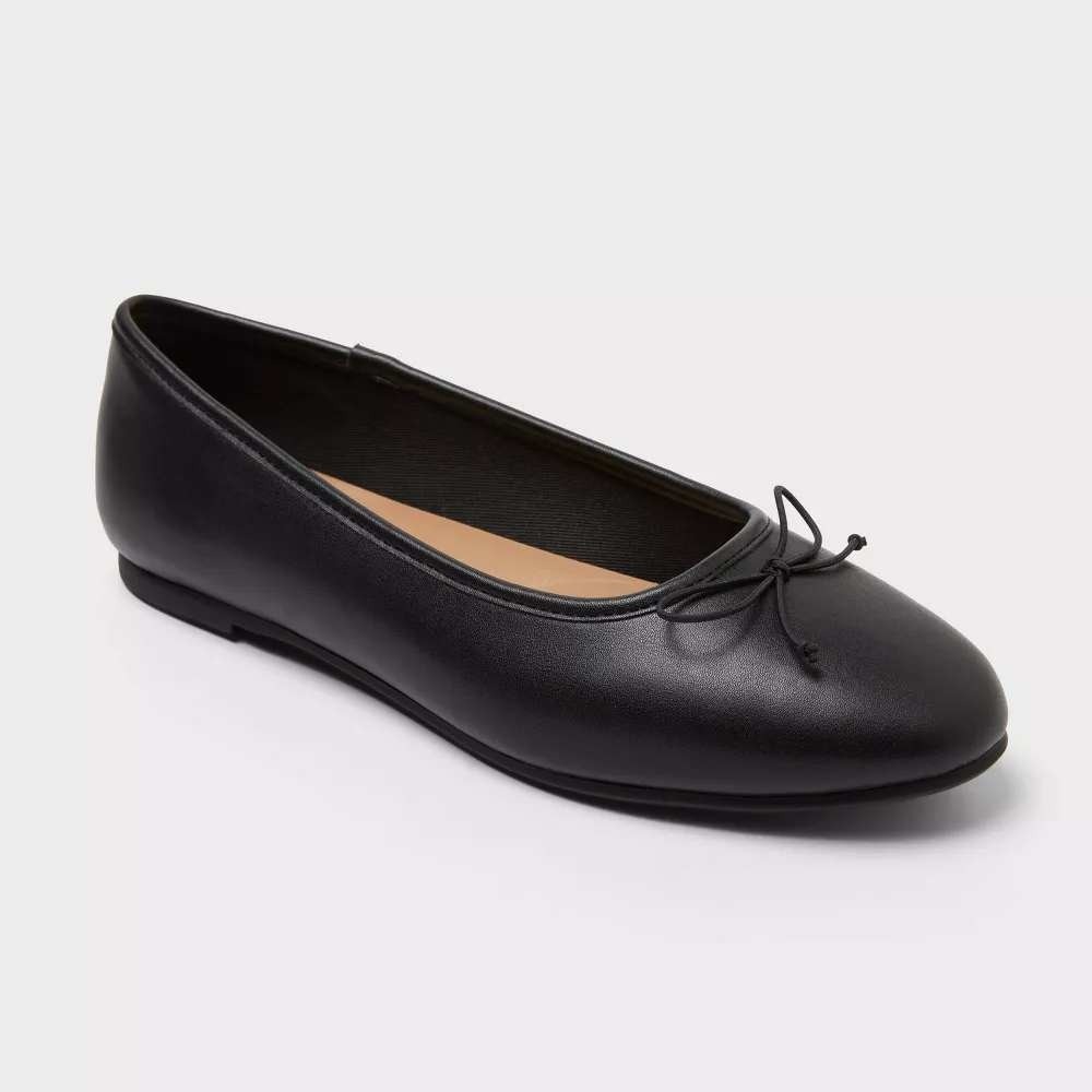 A New Day Matilda Black Ballet Flats Womens Size 7.5 Memory Foam Bow Slip On NEW